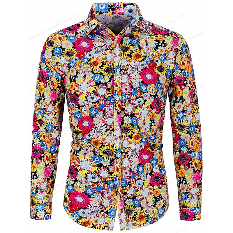 Men's Floral Print Vacation Style Lapel Long Sleeve Shirt