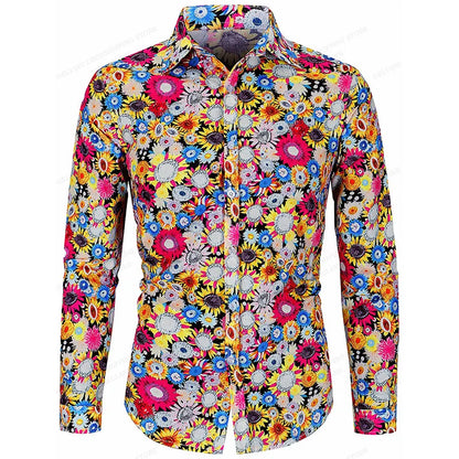 Men's Floral Print Vacation Style Lapel Long Sleeve Shirt
