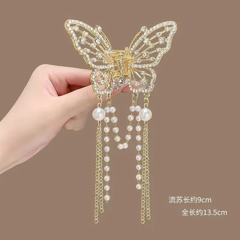 Chic Butterfly Pearl Tassel Hair Clip