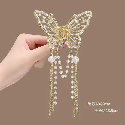 Chic Butterfly Pearl Tassel Hair Clip