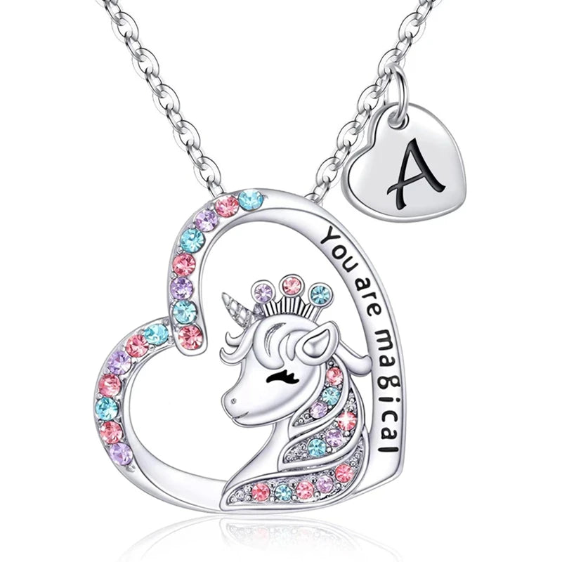 Collier Initiale Licorne Magique - Pendentif Cheval Charm