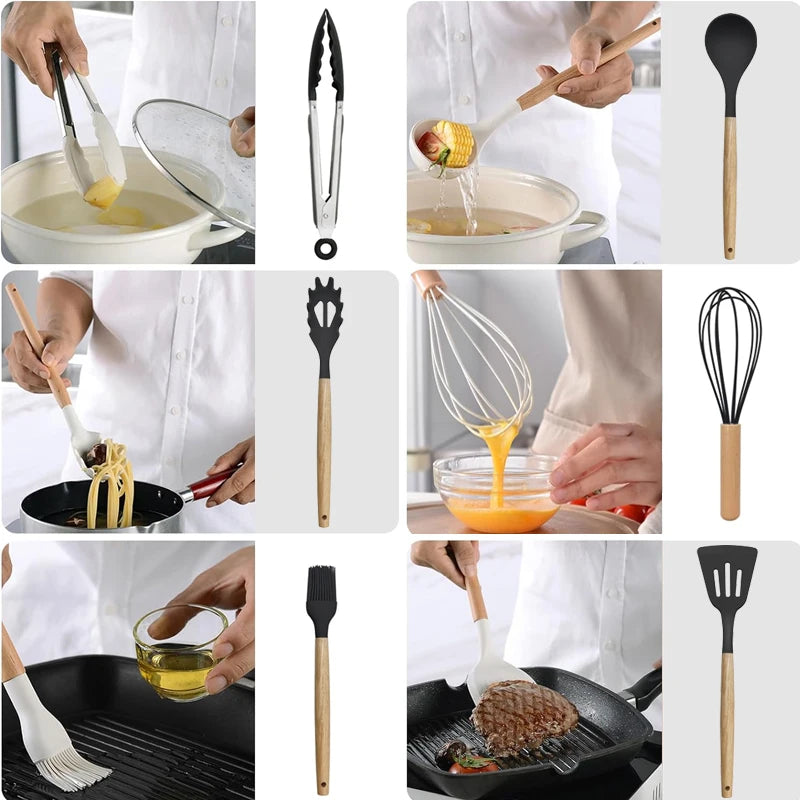 Ensemble d'ustensiles antiadhésifs de cuisine en silicone 12 pièces