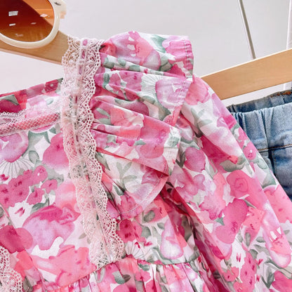 Children's Floral Print 2pcs Clothes Outfit Set