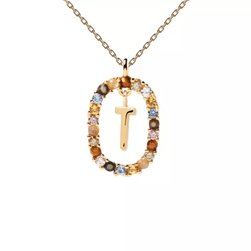 Collier pendentif alphabet A-Z en zircon à longue chaîne