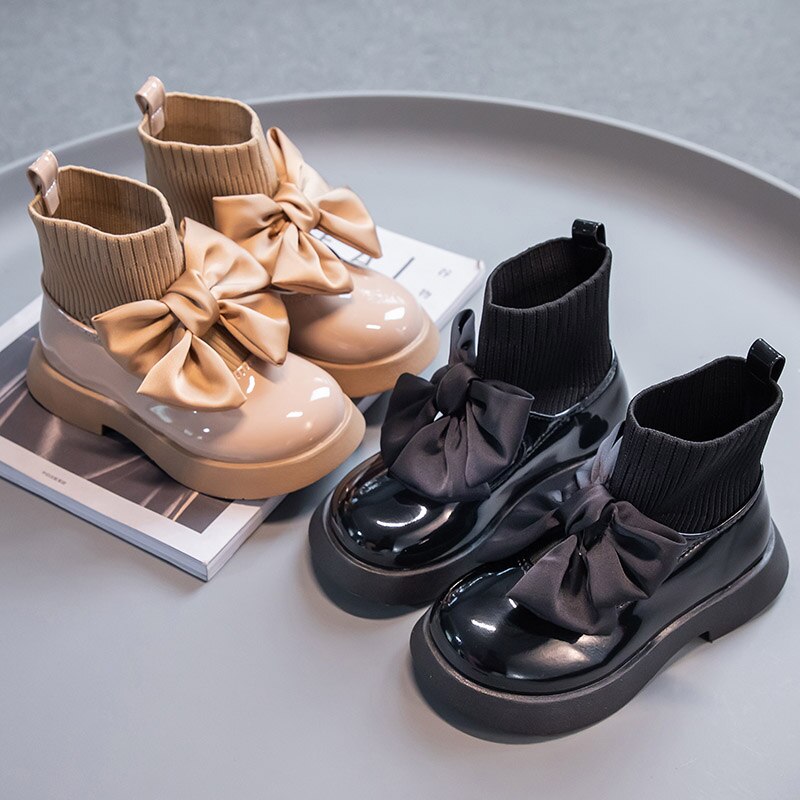 Chic Black Bow Kids' Boots & School Socks Shoes