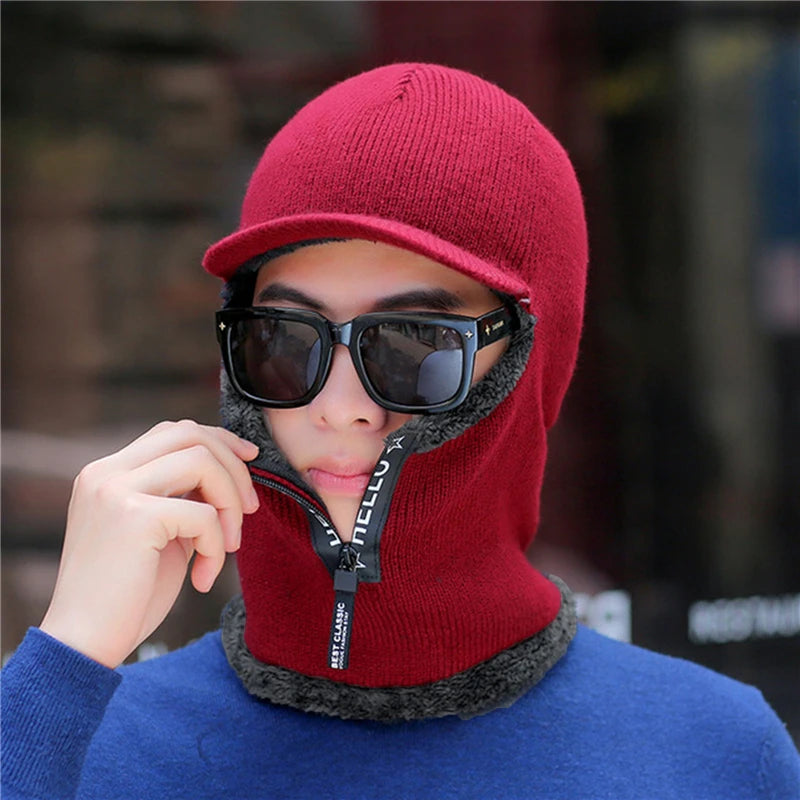 Men's Winter Wool Hat & Scarf Set - Windproof Knitted Cap