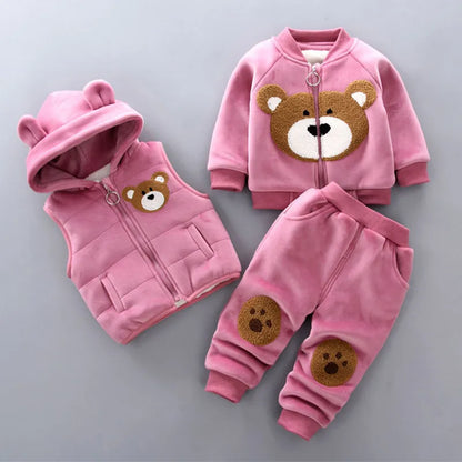 Baby Girls' Cartoon Fleece 3pcs Winter Set