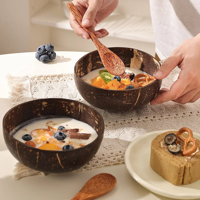 Dessert Fruit Salad Mixing Natural Coconut Bowls Kitchen Wooden Set