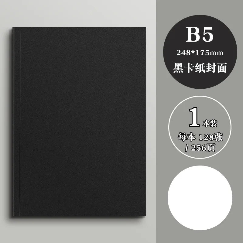 Carnet de notes avec carte noire, 128 feuilles, 256 pages, bloc-notes vierge pour dessin d'étudiant