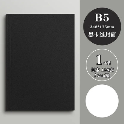 Carnet de notes avec carte noire, 128 feuilles, 256 pages, bloc-notes vierge pour dessin d'étudiant