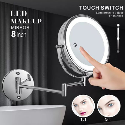 Miroir de maquillage double face à LED noir mat