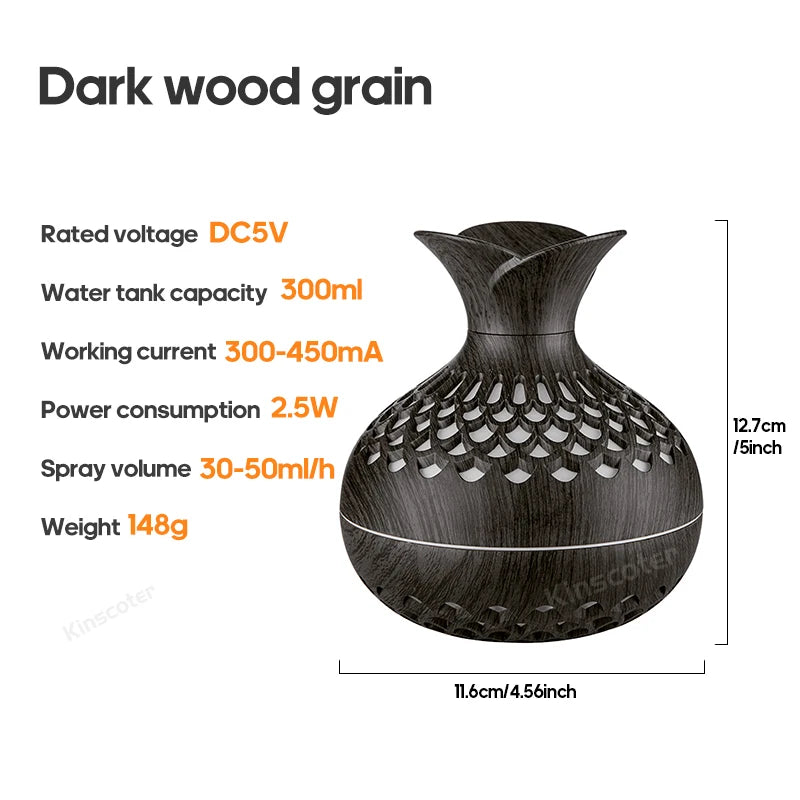 300ml Wood Grain USB Aroma Diffuser Humidifier