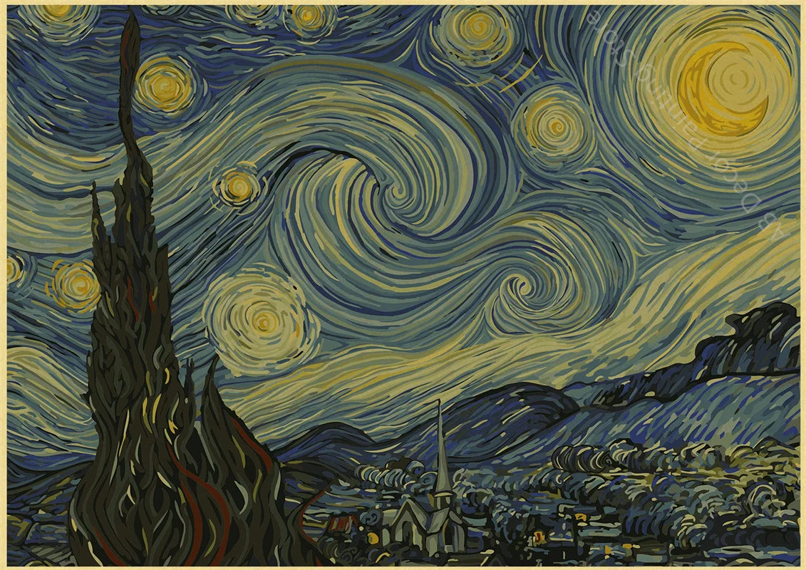 Van Gogh Sternenhimmel Ölgemälde Poster - Retro Kraftpapier Druck