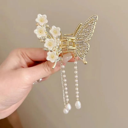 Chic Butterfly Pearl Tassel Hair Clip