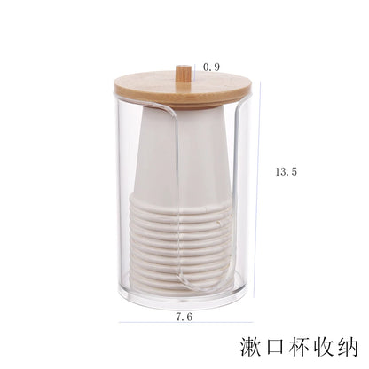 Bamboo Lid Acrylic Q-tip Holder