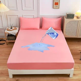 Waterproof Soft Skin Frosting Solid Color Mattress Cover Sheet – Bed Cap Dust Cover with Pillow Case & Pillow Core
