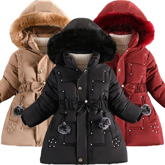 Veste d'hiver pour fille - Manteau à capuche et col en peluche 