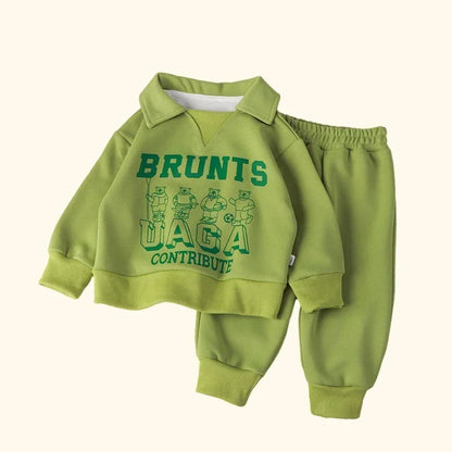 Kids Warm Polo Sweatshirt & Pants Tracksuit Set - Autumn/Winter