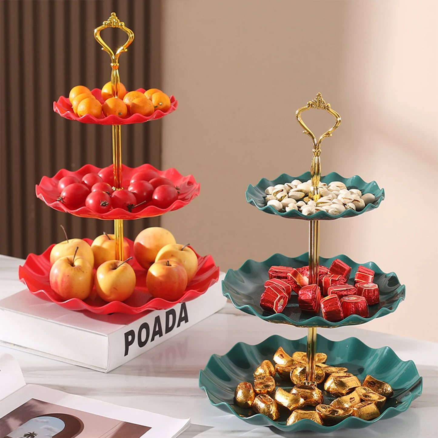 Présentoir de buffet ondulé en plastique pour assiettes de fruits et desserts