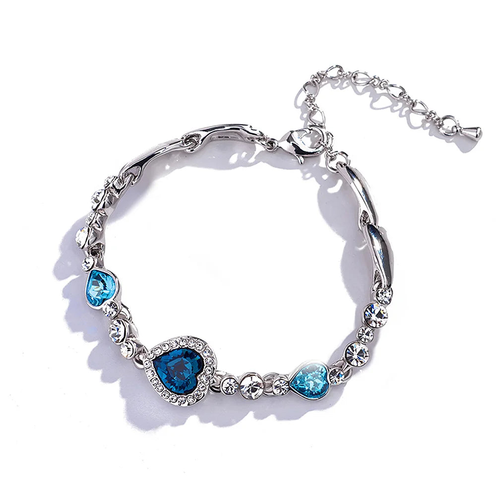 Blaues Kristall-Herz-Armband für Damen