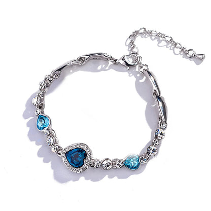 Blue Crystal Heart Bracelet for Women