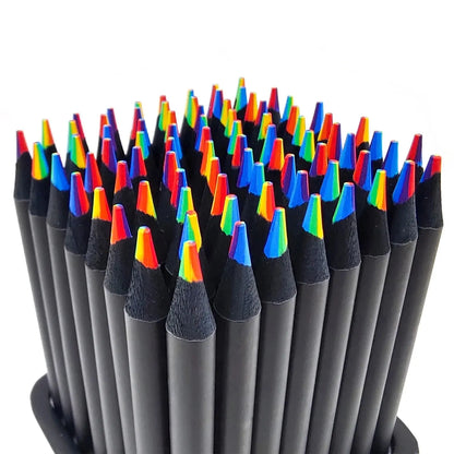 7-in-1 Rainbow Colored Black Wood Pencils