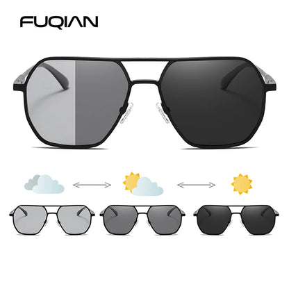 Metal Photochromic Sunglasses UV400 Polarized Anti-Glare Chameleon Driving Shades for Men & Women