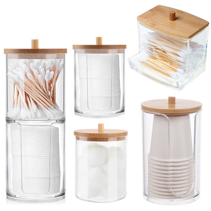 Bamboo Lid Acrylic Q-tip Holder