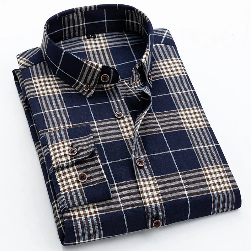 Men's Slim-Fit Long Sleeve Plaid Shirt