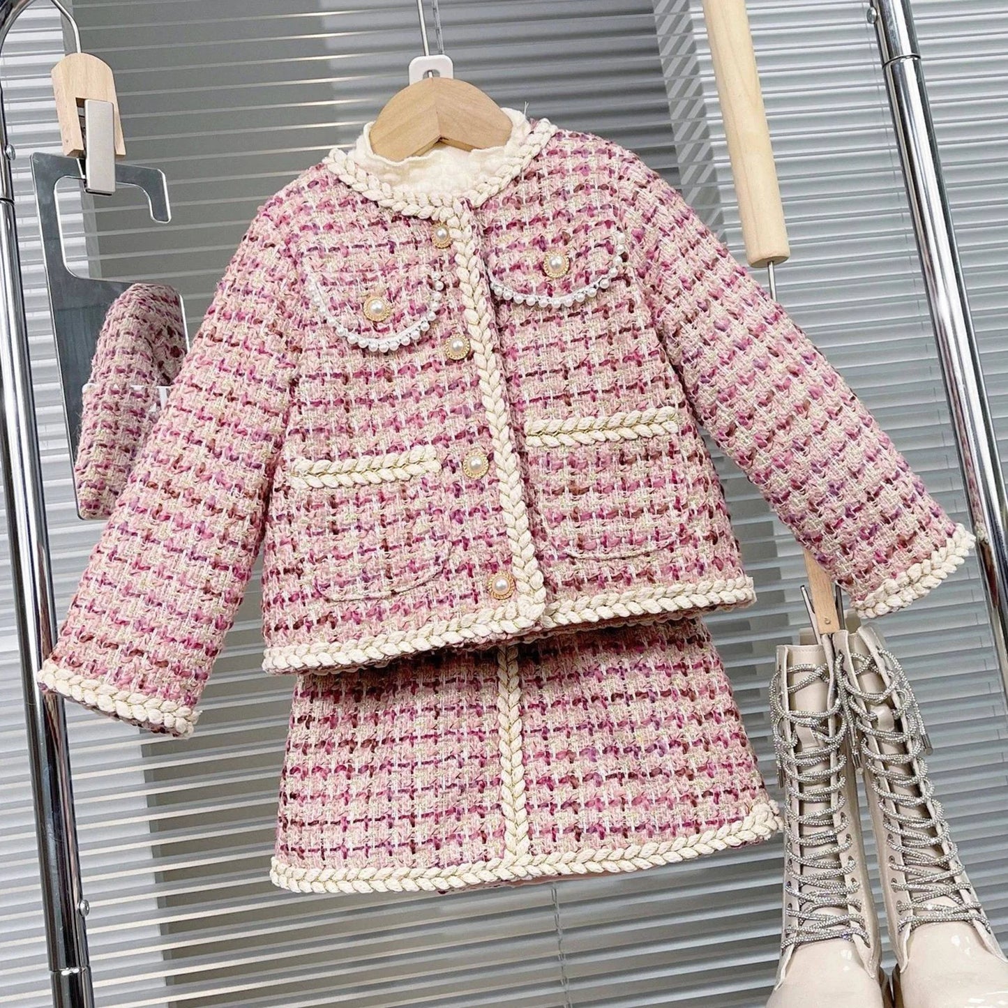 Girls' Plaid Blazer and Shorts Set