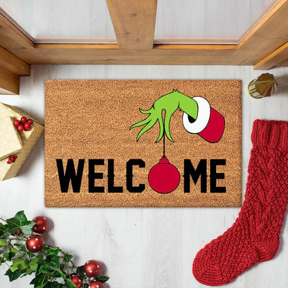 Welcome Christmas Doormat - Non-Slip Washable Entrance Rug