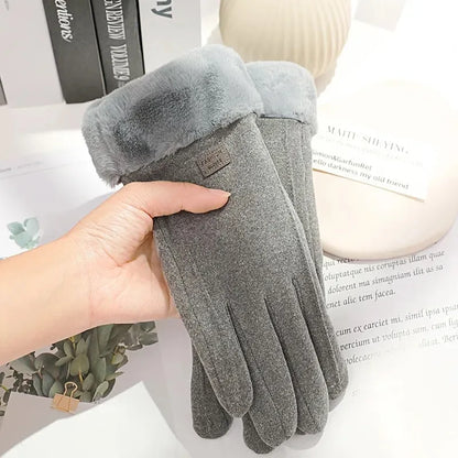 Women's Winter Suede Plush Gloves - Touchscreen Cycling & Driving Mittens