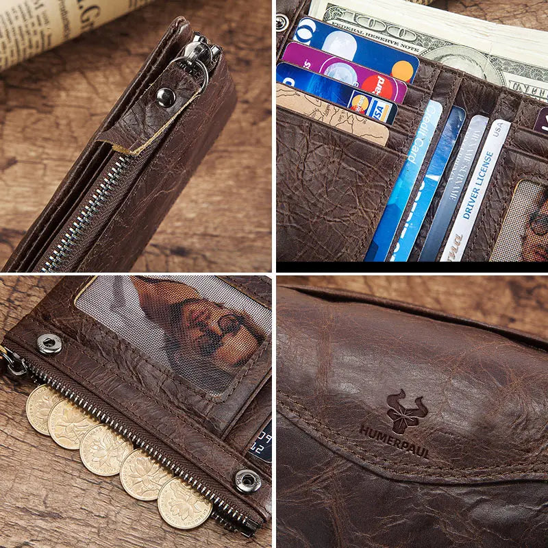 Portefeuille pour homme en cuir véritable avec gravure sur porte-passeport