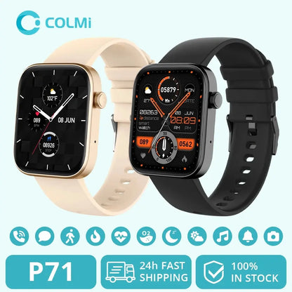 Unisex P71 Smartwatch with Voice Calling, Health Monitoring, IP68 Waterproof, Smart Notifications, and Voice Assistant