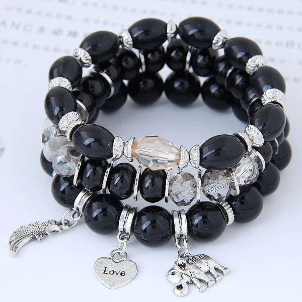 Crystal Love Pendant Beaded Bracelet