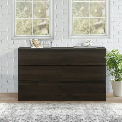 Brindle 6-Drawer Horizontal Dresser- Black Oak