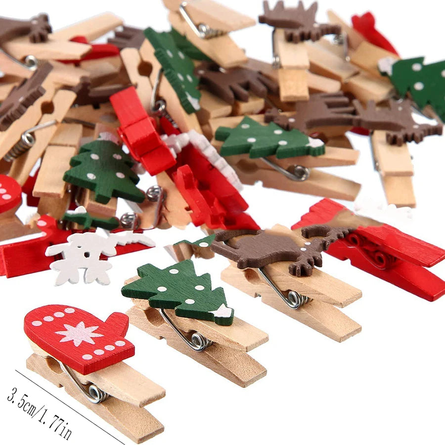 25pcs Mixed Christmas Wood Clips