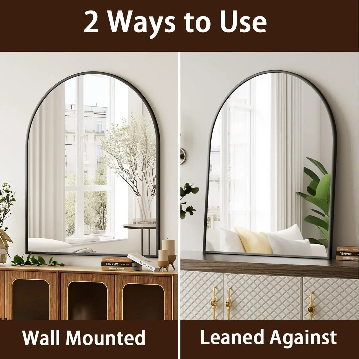 Elegant Black Arch Mirror for Entryway & More