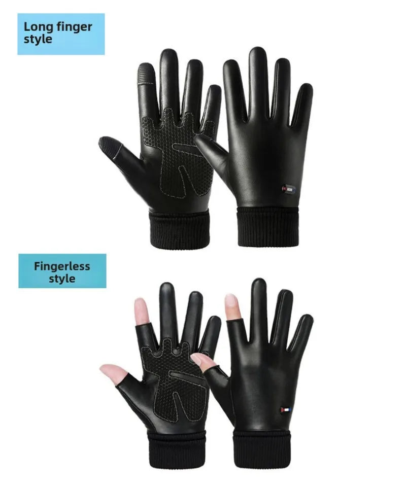 Waterproof PU Leather Winter Gloves - Flip-Finger