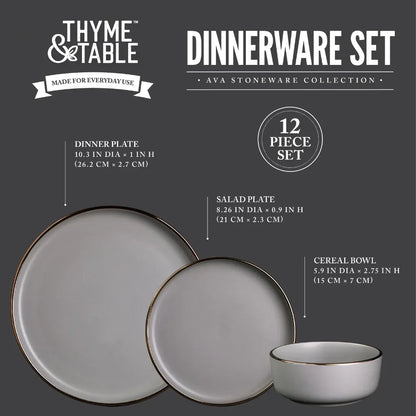 12 Piece Ava Stoneware Round Dinner Set