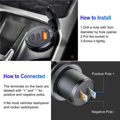 60W USB Socket Car Charger - Quick Charge PD 3.0