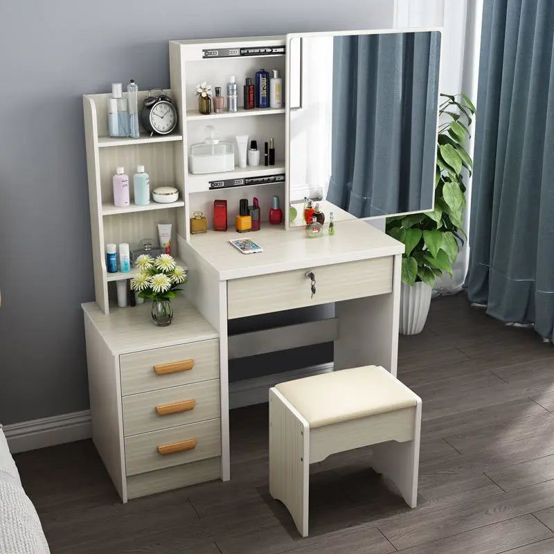 White Wood Makeup Vanity Set - Elegant