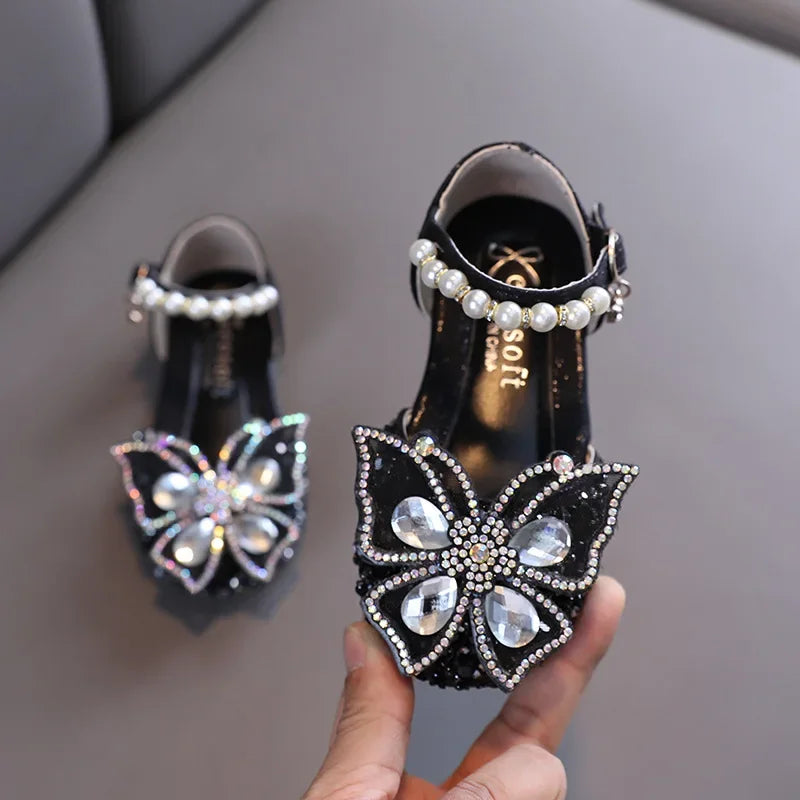 Kids Girls Sequin Lace Bow Shoes