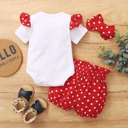 Sommer-Baby-Mädchen-Outfit mit kurzen Ärmeln und Punkten