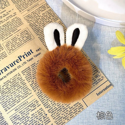 Cute Faux Fur Bear Scrunchie - Elastic Hair Tie