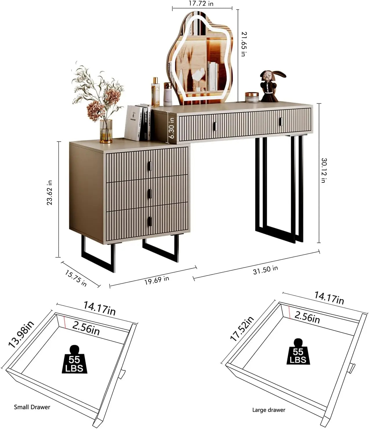 3-Color Dimming Mirror Vanity Desk