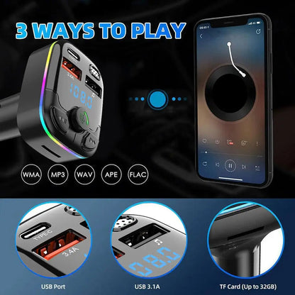 Bluetooth 5.0 Car FM Transmitter with PD Type-C Dual USB 3.1A Fast Charger