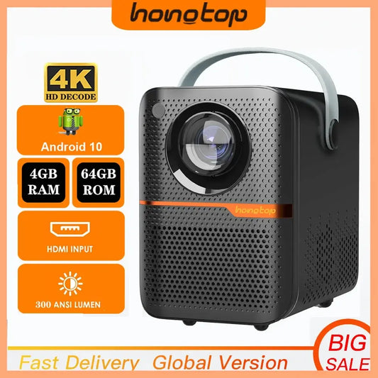 Portable 4K Android Smart Mini Projector - 300 ANSI Lumen