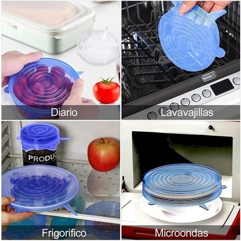 Reusable Silicone Food Covers - 6/12/24 PCS Fresh-Keeping Stretch Lids for Kitchen & Refrigerator