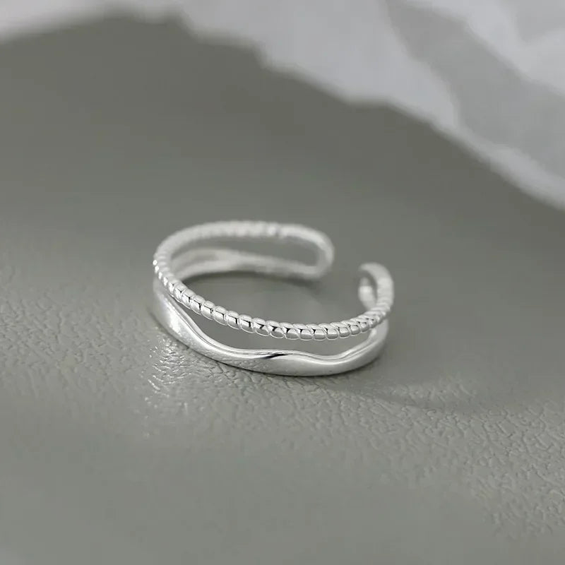 925 Sterling Silver Double Lines Women Ring